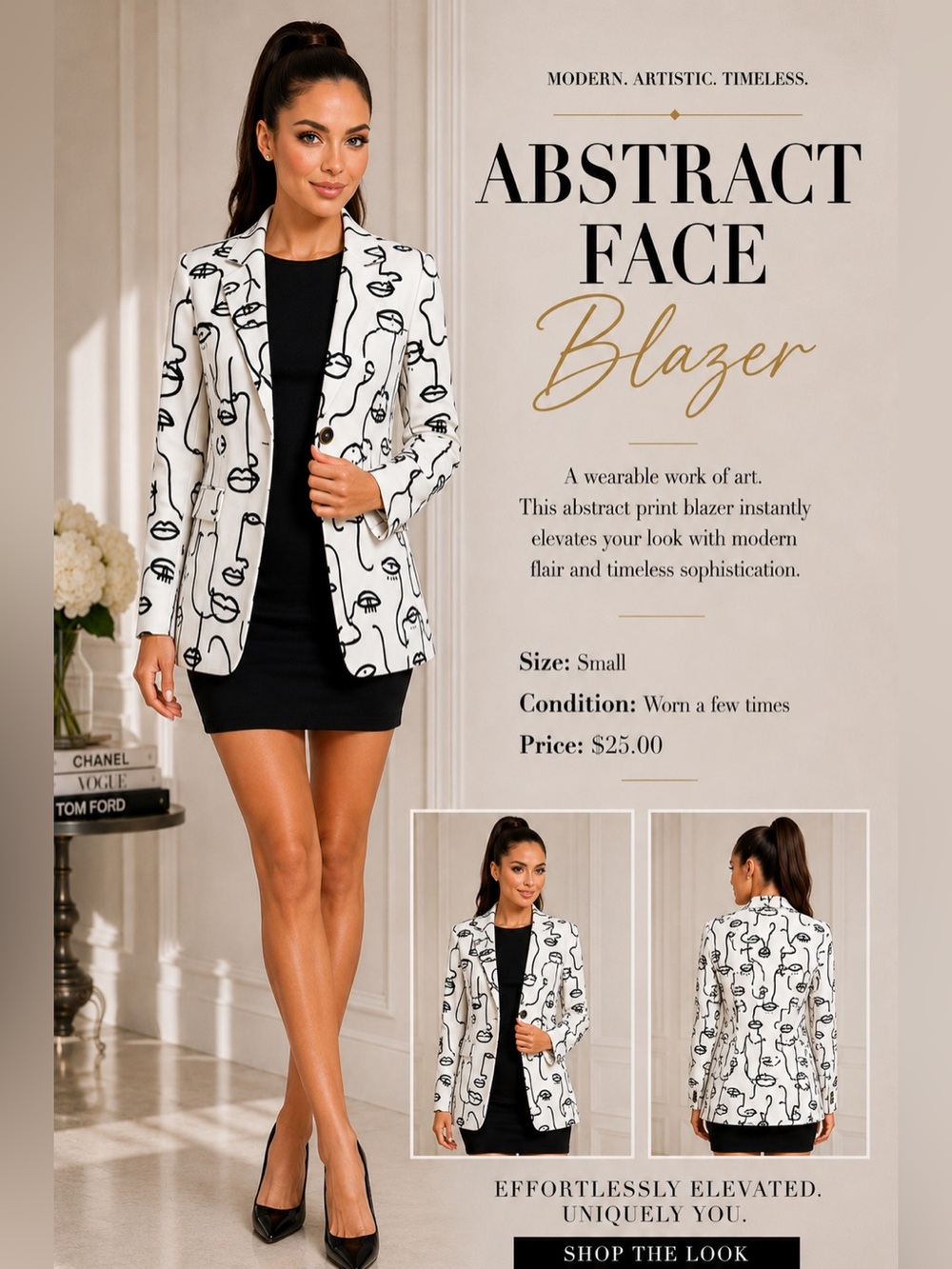 Abstract Face White & Black Blazer - Modern Women's Jacket
